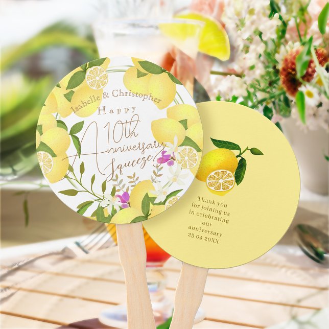 Zitronenquetschweiß Fächer (10th Wedding Anniversary Thank You hand Fan)