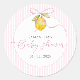 Zitronenrosa Schleife Coquette Baby-Mädchen-Party Runder Aufkleber