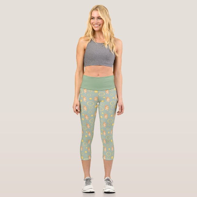 Zitronenscheibe und Katzenmuster Capri Leggings (Vorderseite)