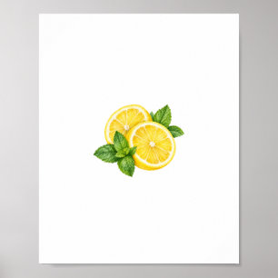 Zitronenscheiben mit Minzblättern Poster