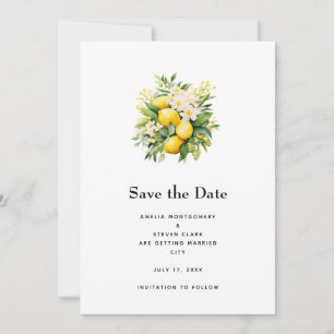 Zitronenstrauß mit weißen Blüten Hochzeit Save The Date