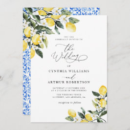 Zitronenwasserfarbe Blaue Hochzeit Einladung