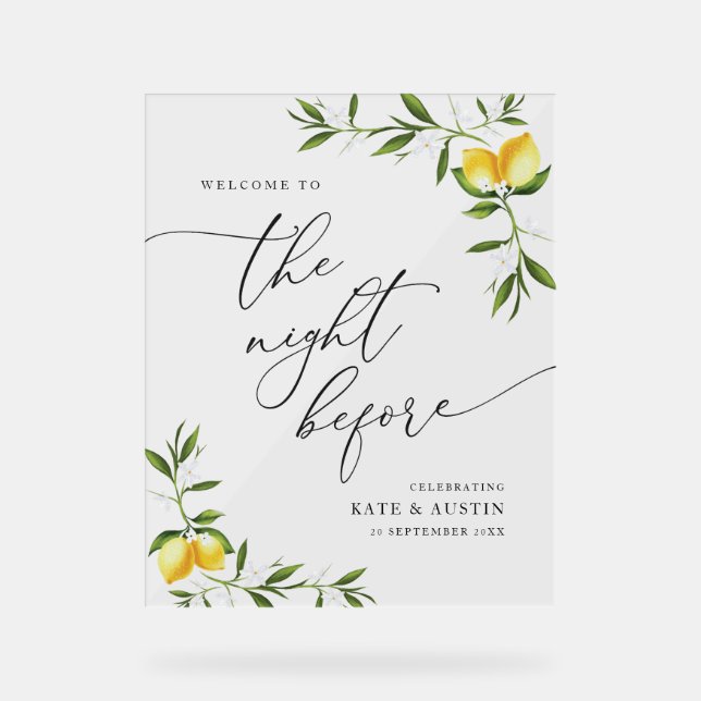 Zitronenwasserfarbe Grün Nacht vor Acrylschild (Vorderseite)