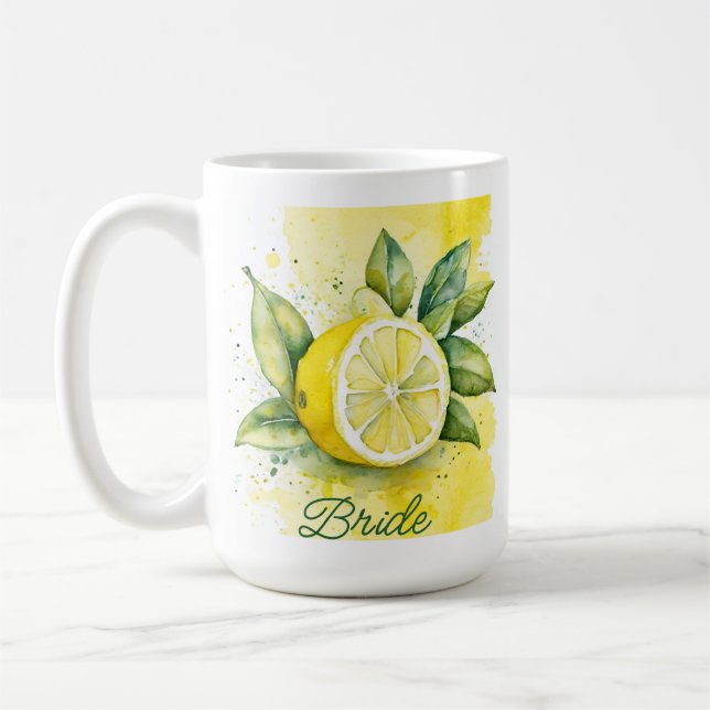 Zitronenzitrus Gelbe Frucht Hübsche Wasserfarbenbr Kaffeetasse (Links)