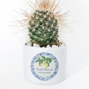 Zitronenzitrus w Leaf Foliage Blue n White Pattern Runder Aufkleber