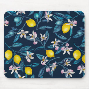 Zitronenzweige mit Blüten und blauen Früchten Mousepad