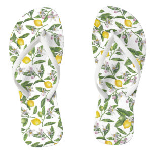 Zitronenzweige mit Blüten und weißen Früchten Flip Flops