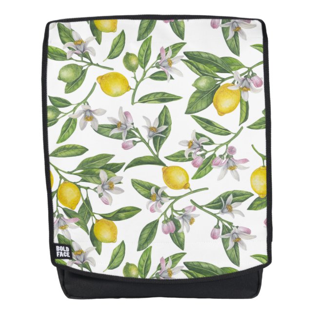 Zitronenzweige mit Blüten und weißen Früchten Rucksack (Vorderseite)
