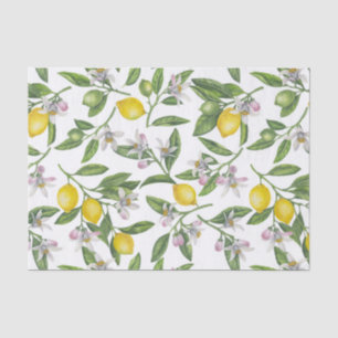 Zitronenzweige mit Blüten und weißen Früchten Seidenpapier