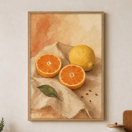 Zitrus auf Leinen Aquarell Cottagecore Kunstposter Poster