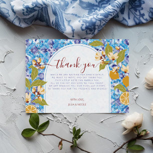 Zitrus Blau Gelbe Zitrone Amalfi-Küste Baby Shower Dankeskarte