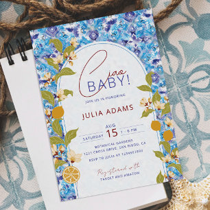 Zitrus Blau Gelbe Zitrone Amalfi-Küste Baby Shower Einladung