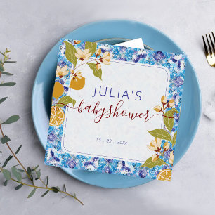 Zitrus Blau Gelbe Zitrone Amalfi-Küste Baby Shower Serviette