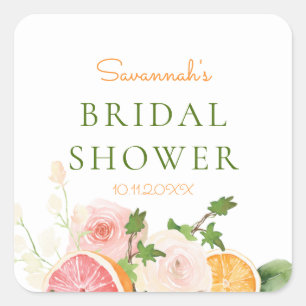 Zitrus-Blumen-Hochzeitsdusche-Themenkerzenetikett Quadratischer Aufkleber
