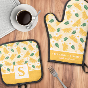 Zitrus Blüten Süß Sommer Monogrammiert Ofenhandschuh & Topflappen-Set