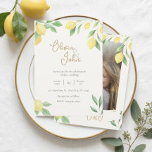 Zitrus Grün Lemon Hochzeits-Einladung Foto Rücksei