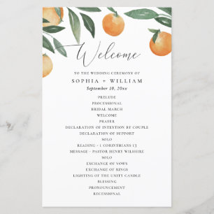 Zitrus-Hochzeitsprogramm Aquarell-Garten Orange