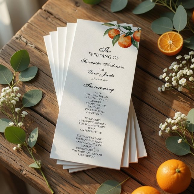 Zitrus Hochzeitsprogramm | Mediterrane Orange Menükarte (Von Creator hochgeladen)