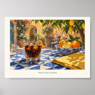 Zitrus-Innenhof-Mittelmeer-Cafe-Kunst Poster