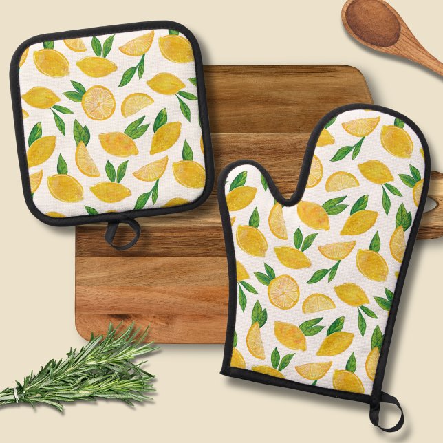 Zitrus-Lemon-Muster Ofenhandschuh & Topflappen-Set (Lemon pattern oven gloves )