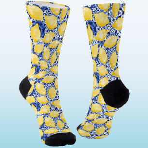 Zitrus-Limette-Mittelmeerblaue Fliese Aquarell Socken