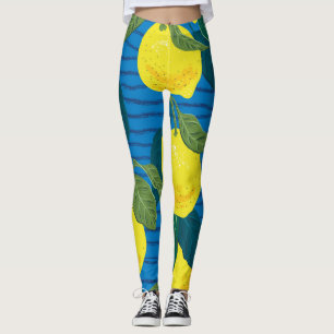 Zitrus-Limone: Handgezeichnetes vintage nahtloses Leggings