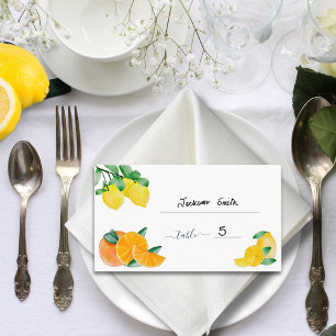 Zitrus-Limonen- und Orangen-Hochzeitstisch-Platzka Visitenkarte