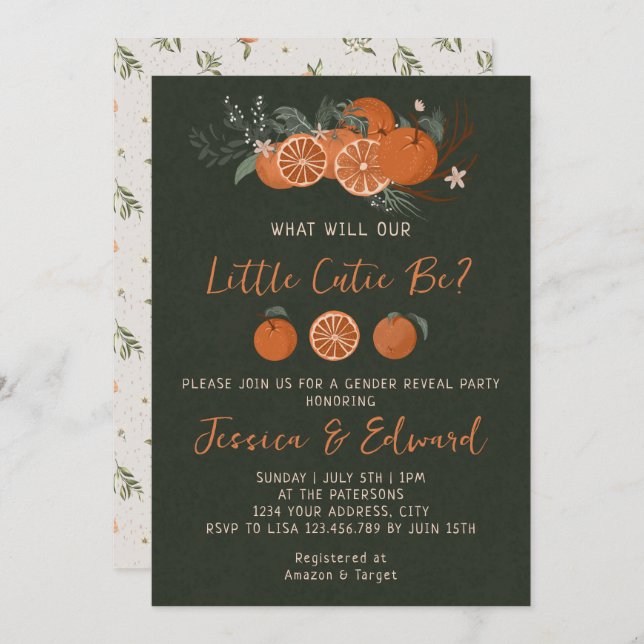 Zitrus Orange Green Little Süsse Gender Reveal Einladung (Vorne/Hinten)