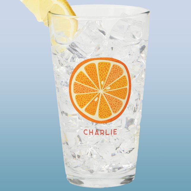 Zitrus Orange Personalisiert Glas (Fresh orange fruit slice glass tumbler or beer glass with personalized custom name text)