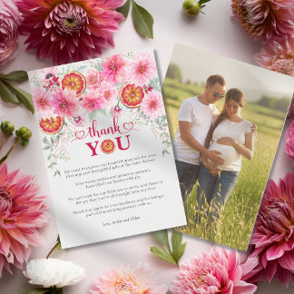 Zitrus-Rosa-Aquarell-Blumen-Baby-Party Dankeskarte