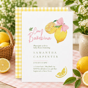 Zitrus rosa Schleife Zitrone Babyparty Einladung