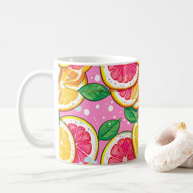 Zitrus Rosa Tupfenmuster Kaffeetasse (Mit Donut)