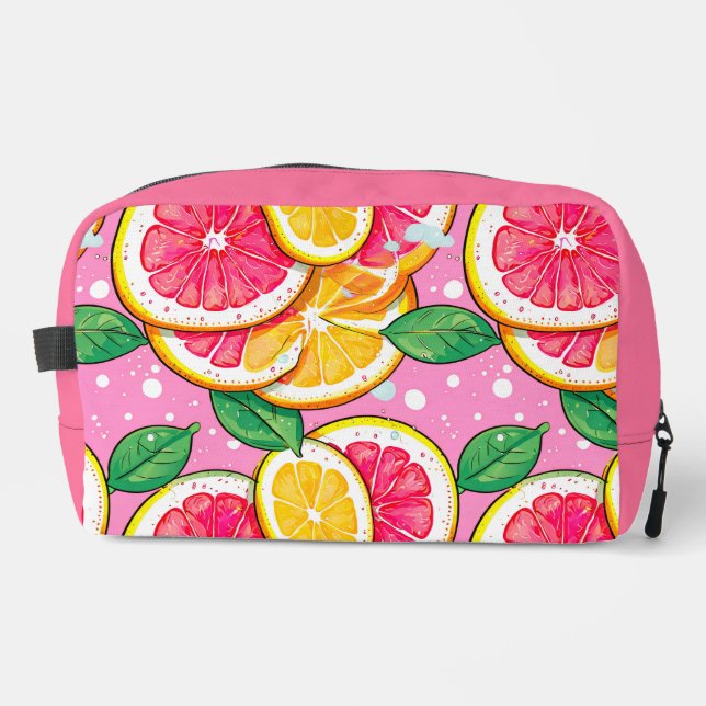 Zitrus Rosa Tupfenmuster Waschbeutel (Vorderseite)