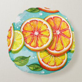 Zitrus-Splash Rundes Kissen