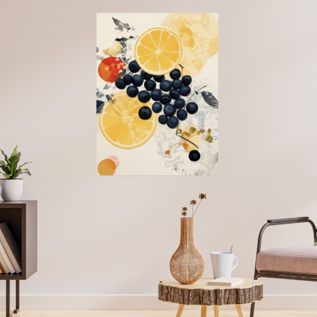Zitrus- und Beeren-Botanik Mixed Media Poster (Wohnzimmer 3)