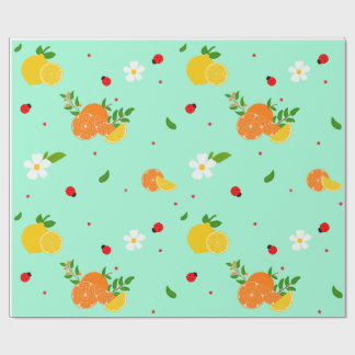 Zitrus- und Marienkäfer-Botanikmuster mit Blumen Geschenkpapier