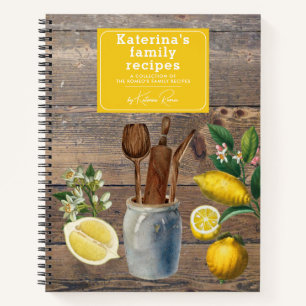 Zitrus Zitronen Holz Küchenutensilien Familienreze Notizbuch
