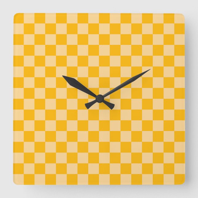 Zitruscreme Karo-Schachbrettmuster Quadratische Wanduhr (Vorderseite)
