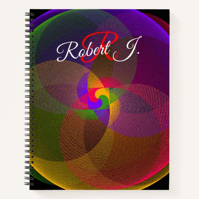 Zitrusfarbene geometrische Spiralnotizbuch-Mischun Notizbuch (Vorderseite)