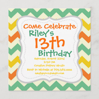 Zitrusfrucht-Limone grüne orange Gelb-Zickzack Einladung