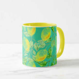 Zitrusfrucht-Muster gelb türkis vintage Tasse