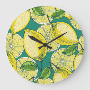 Zitrusfrucht Nahtlose Vintage-Illustration Große Wanduhr