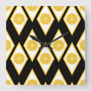 Zitrusfrucht-Scheiben im modernen Diamant-Muster Quadratische Wanduhr