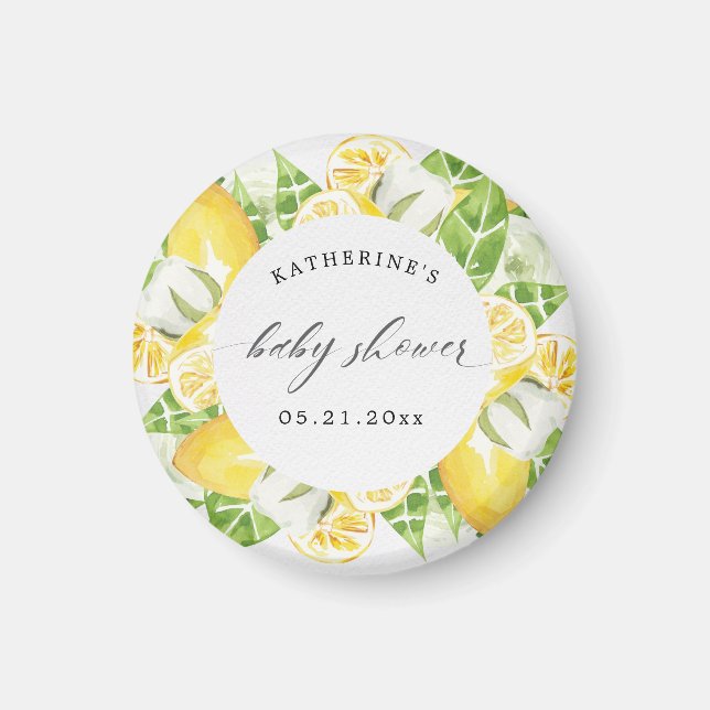 Zitrusfrüchte Blume Babydusche Monogramm Magnet (Vorne)