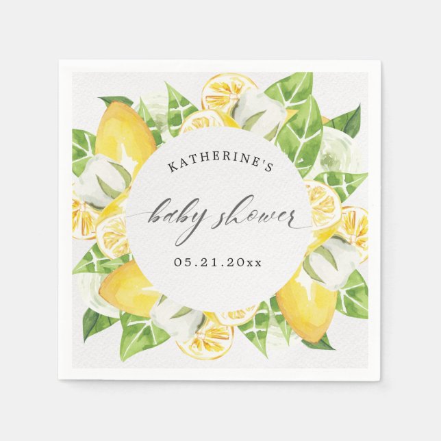 Zitrusfrüchte Blume Babydusche Monogramm Serviette (Vorderseite)