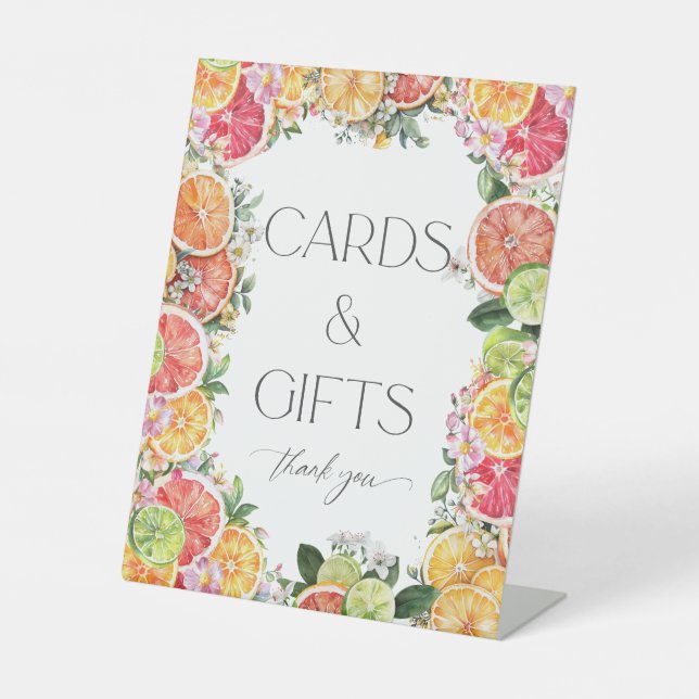 Zitrusfrüchte-Brautparty-Rezeptionskarten Sockelschild (Vorderseite)
