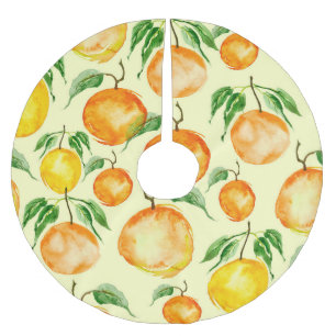 Zitrusfrüchte in Aquarellfarbe, tropisches Muster. Polyester Weihnachtsbaumdecke