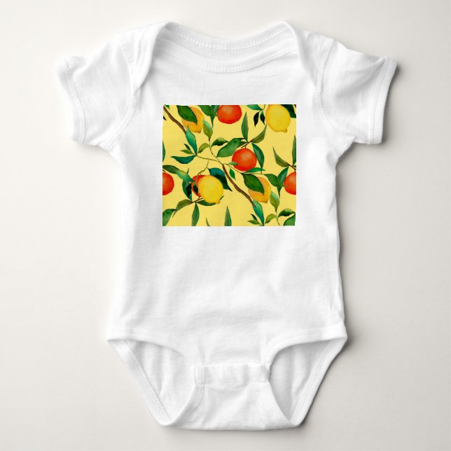 Zitrusfrüchte, lebendiges Aquarellmuster. Baby Strampler (Vorderseite)