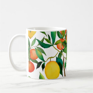 Zitrusfrüchte, lebendiges Aquarellmuster. Kaffeetasse