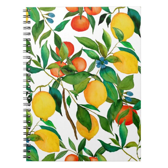 Zitrusfrüchte, lebendiges Aquarellmuster. Notizblock (Vorderseite)